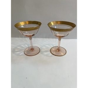 Tiffin Franciscan 22kt Gold Leaf Glassware Champagne Cocktail Pink Set of 2